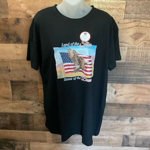 American Flag Graphic Tee Shirt Land Of The Free Home Of The Brave Large - Picture 10 of 10